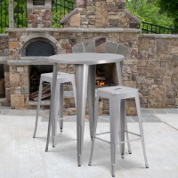 Flash Furniture CH-51090BH-2-30SQST-SIL-GG 30" Round Bar Table Set in Silver